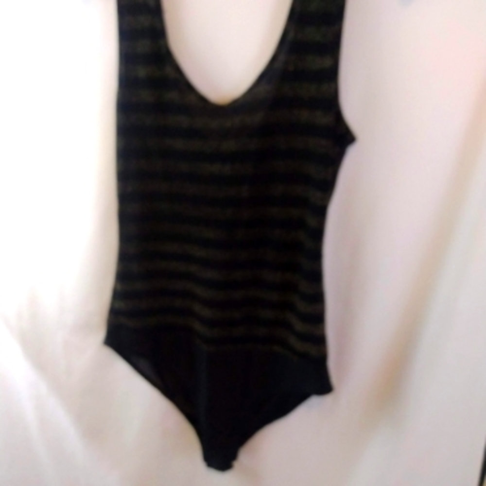 Cleo Apparel Black/Gold Striped BodySuit